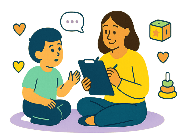 Children playing and learning with a therapist