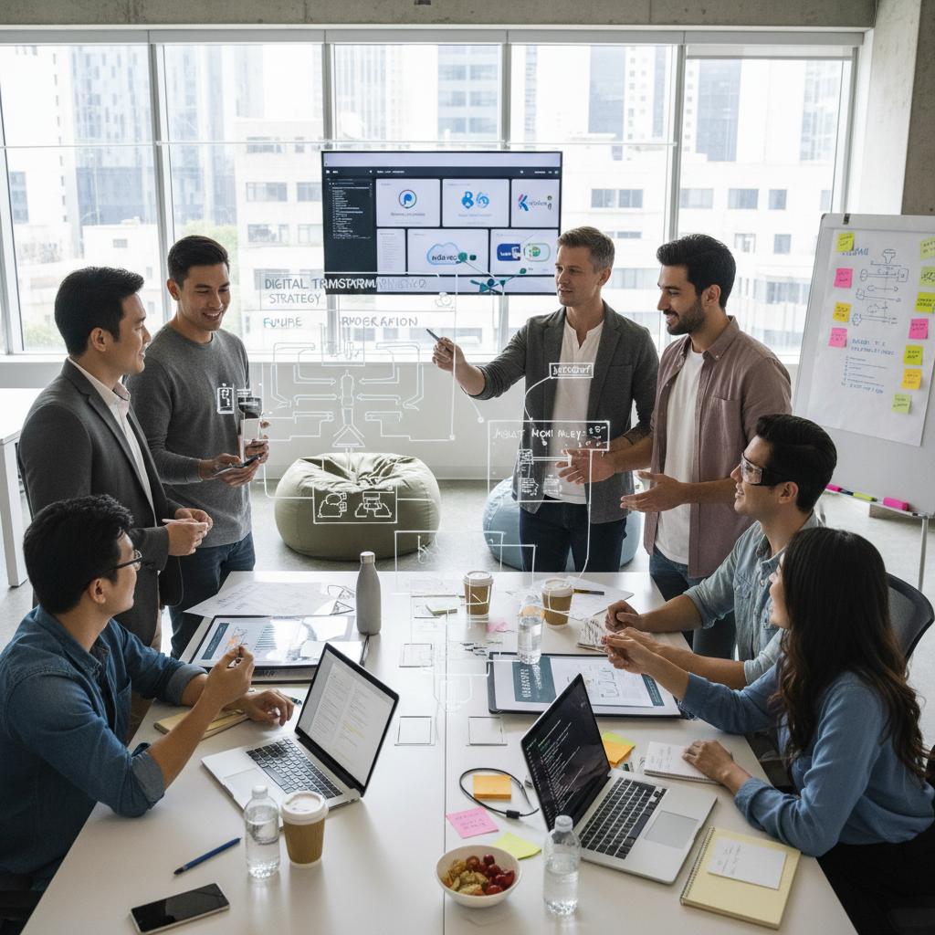 Digital transformation A flowchart depicting the integration process between legacy systems and cloud-based solutions.