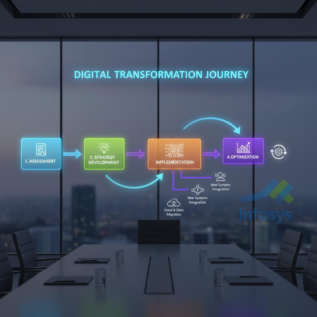 Digital transformation journeys A detailed flowchart illustrating the steps of a digital transformation journey.